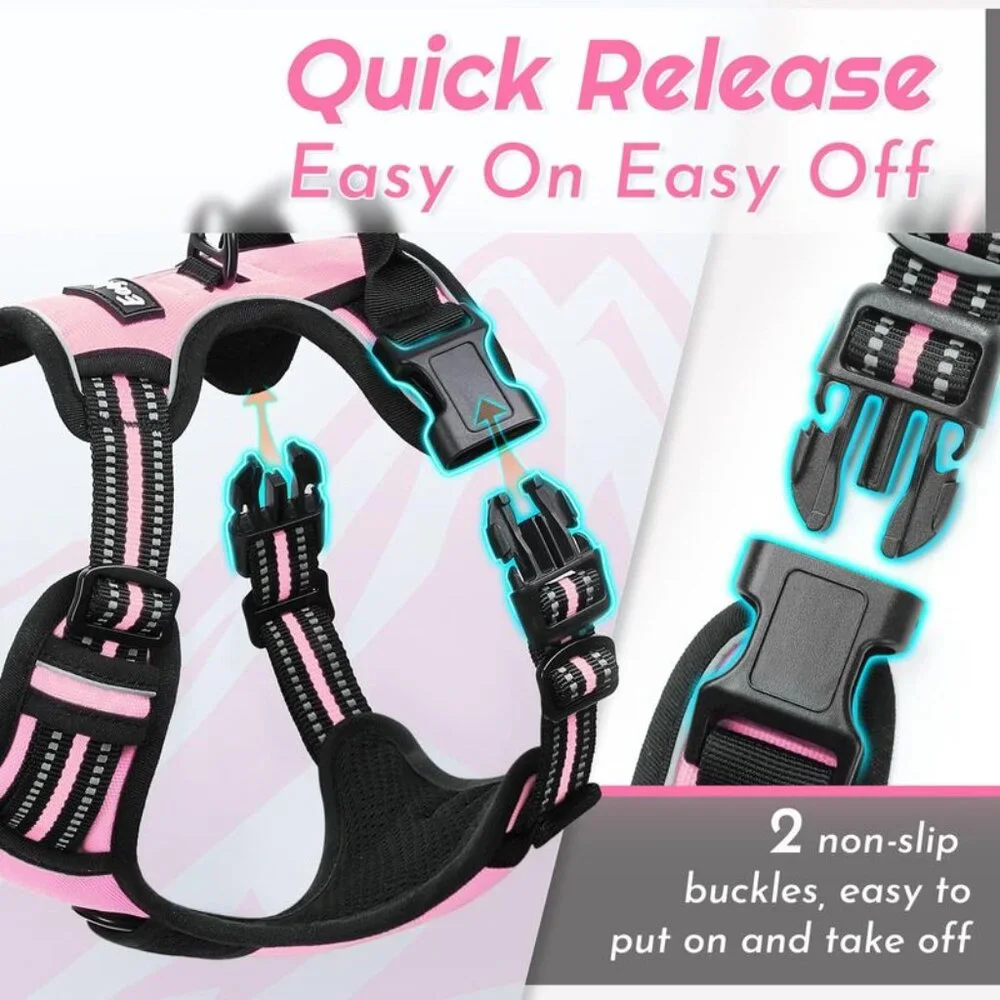 Eagloo Dog Harness Pink Black L No Pull Harness Reflective + Retractable Leash